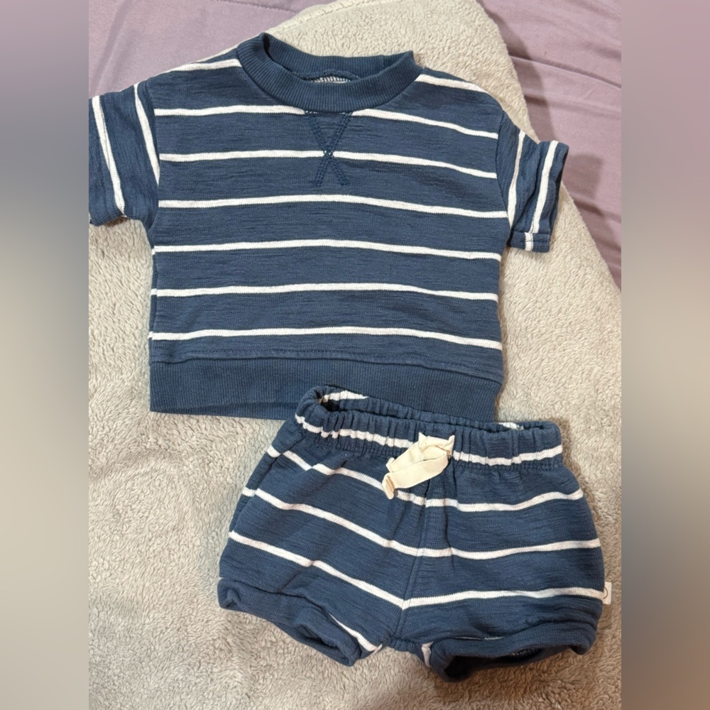Striped Blue and White infant Short Set